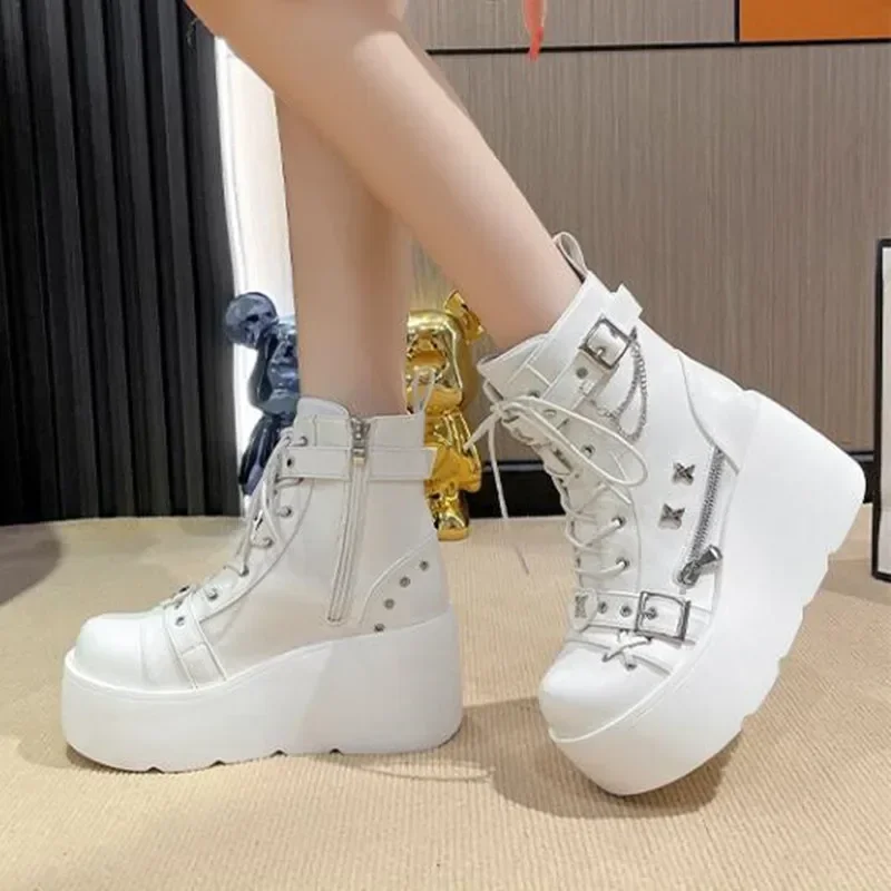 Motorcycle Chain - Designers mulheres plataforma gótico tornozelo botas
