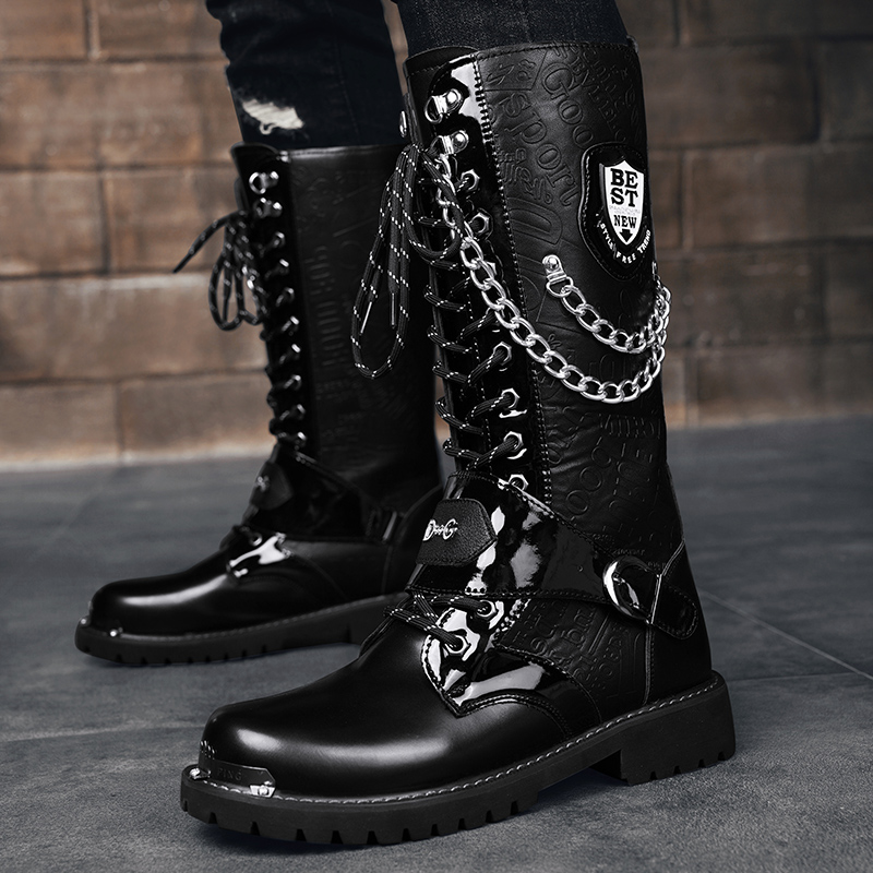 Motorcycle Chain - Botas masculinas plus size casuais de