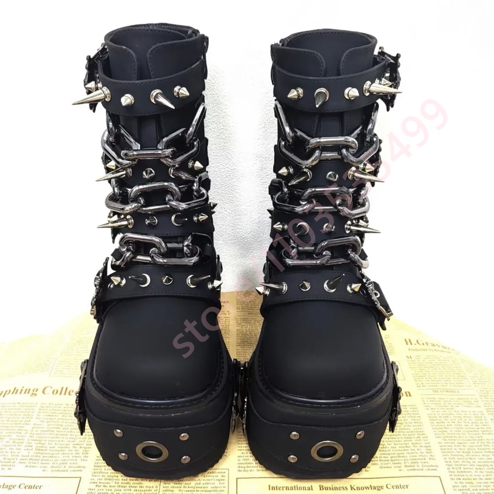 Motorcycle Chain - Botas de Combate Góticas Pretas de