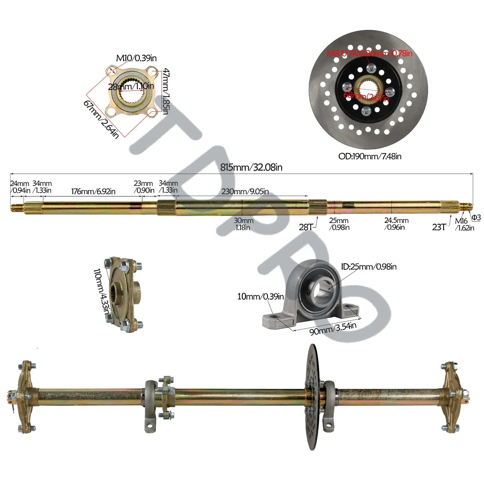 Eixo Traseiro TDPRO para Kart, - 428 Chain avaliação e preço