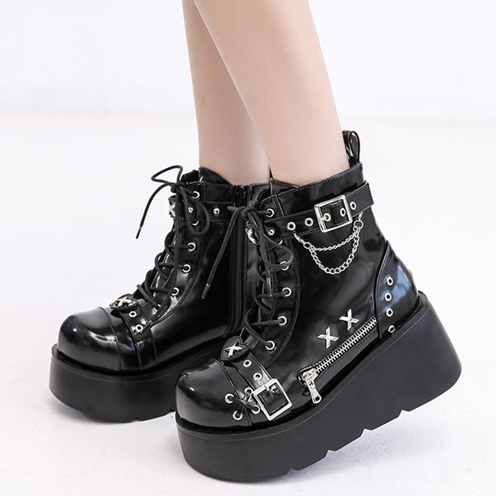 Novas Botas Femininas Góticas  - Motorcycle Chain avaliação e preço