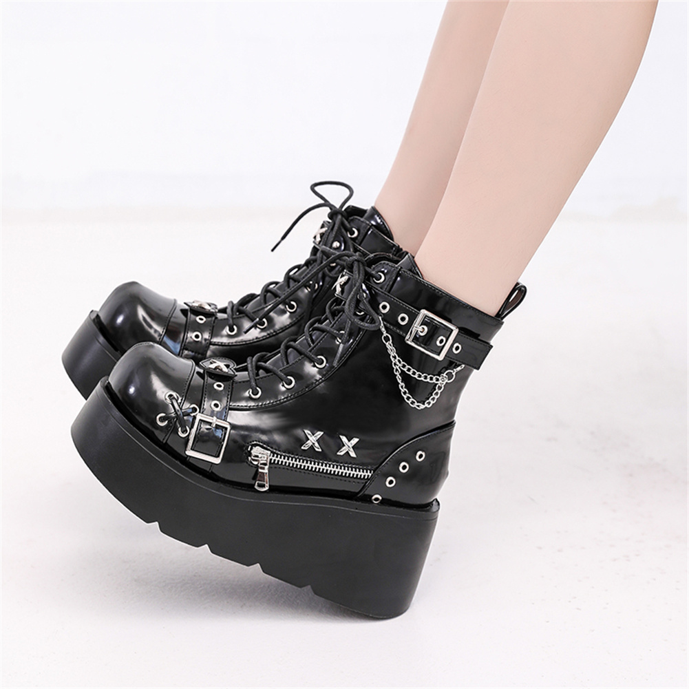 Novas Botas Femininas Góticas  - Motorcycle Chain avaliação e preço